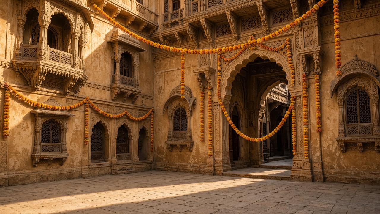 Sandstone courtyard of Haveli Noor Mahal